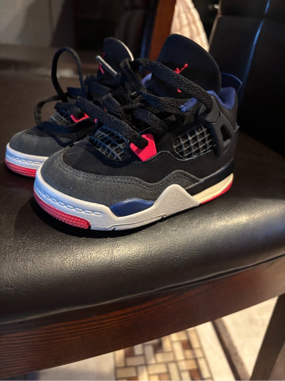 Kids Black and Pink Retro Basketball Sneakers